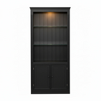 78.75''H 4-Tier Display Shelf, with 5-Colors Dimmable Ceiling Light, Freestanding Farmhouse Bookcases with Storage & Doors, Bookshelf with Adjustable Glass Shelves for Home & Office - Black - Eloy Royal