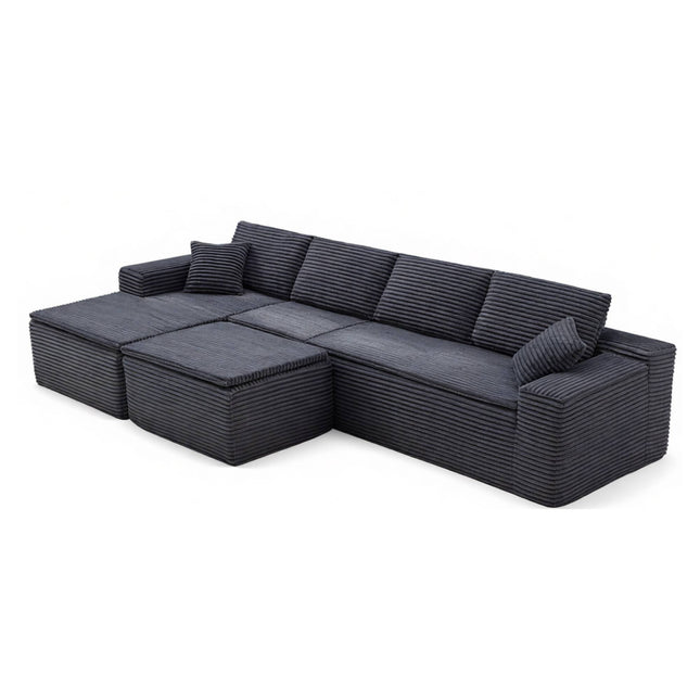 134' Modern Minimalist Modular Sectional Couch, Comfort L Shaped 4-Seat Lounge Sofa with Seat Cushion&Ottoman, Left Hand Facing