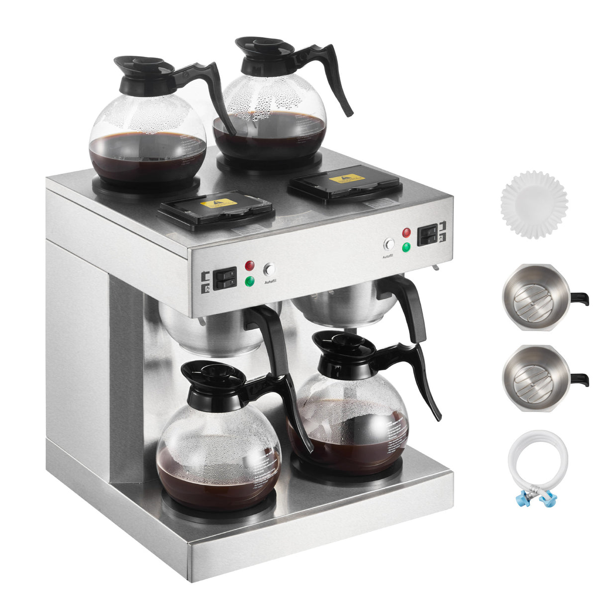 Commercial Drip Coffee Maker, 24 Cups Coffee-Maker Machine with 4 Glass Carafes and 4 Decanter Warmer Plates, Stainless Steel Dual-Head Coffee Brewer, for Restaurant, Office, Coffee Shop & Home