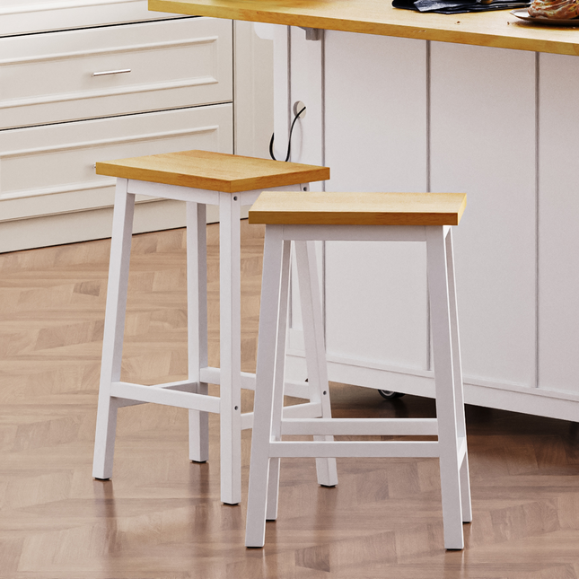 K&K Solid Wood Bar Stools with Farmhouse Stools