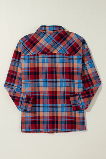 Red Plaid Print Drop Sleeve Loose Shirt