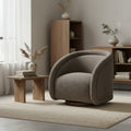 Sabbo Brown Bouclé Swivel Chair with Walnut-Finished Solid Wood Base