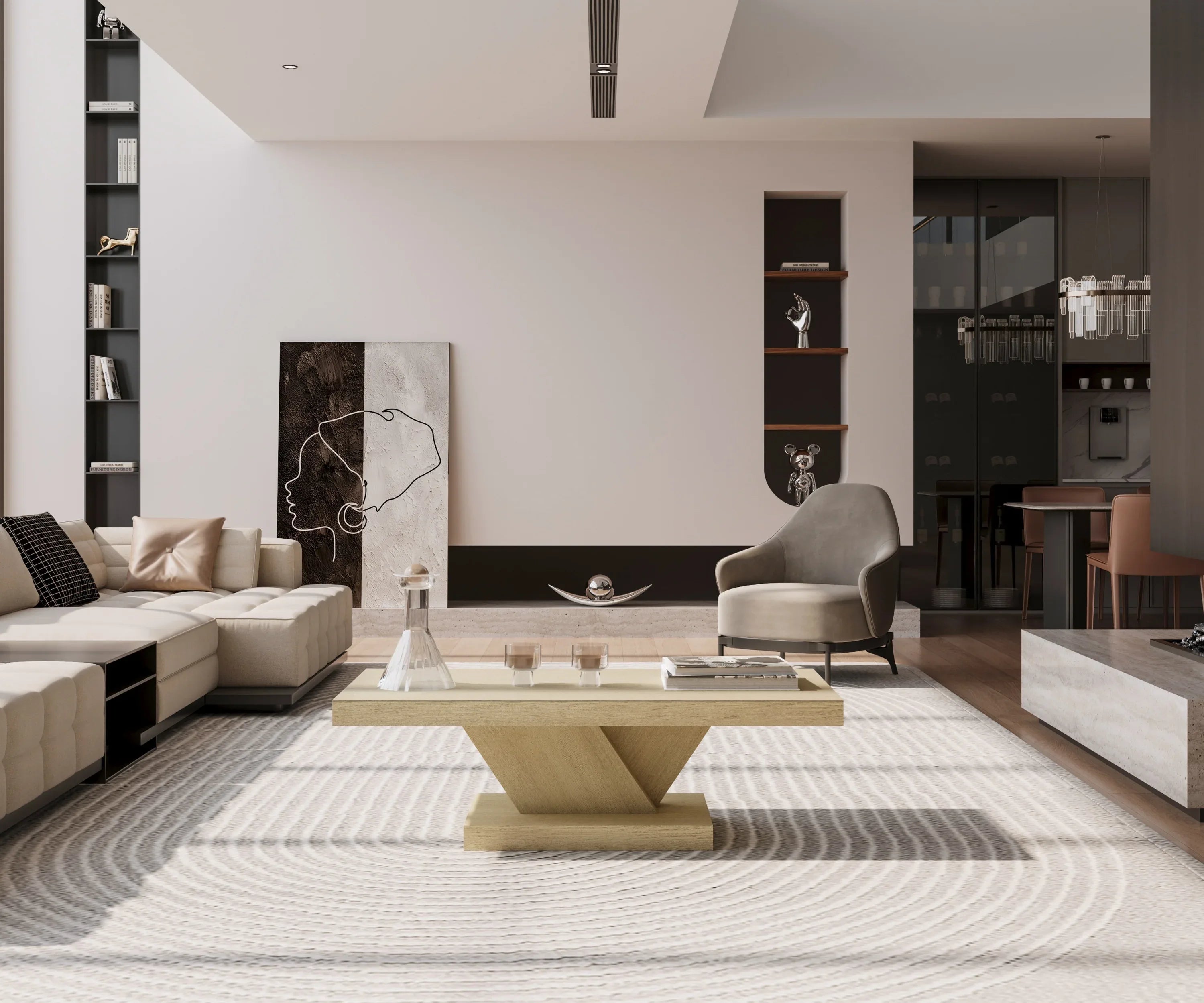 47' Modern Cross Leg Coffee Table, Sturdy X-Shape Design, Solid Wood Veneer, Large Living Room Center Table with Ample Storage Space, Oak Wash - Eloy Royal