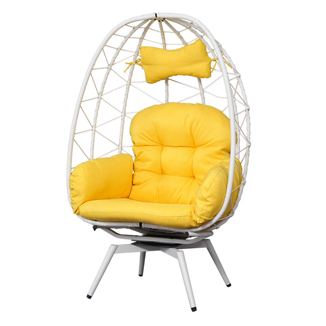 Oversized 360° Swivel Rattan Egg Chair Wicker Indoor Outdoor Patio Lounge Chair with Removable Thick Cushions