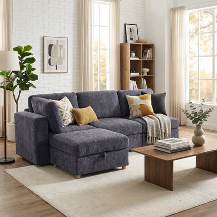 Modular sectional sofa seat, convertible sofa with storage, multifunctional folding fabric sofa set, 4 seater sofa (Grey)