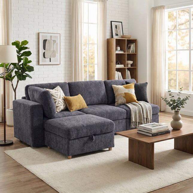 Modular sectional sofa seat, convertible sofa with storage, multifunctional folding fabric sofa set, 4 seater sofa (Grey)