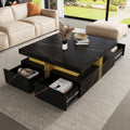 Modern Black Square Storage Coffee Table With 4 Drawers