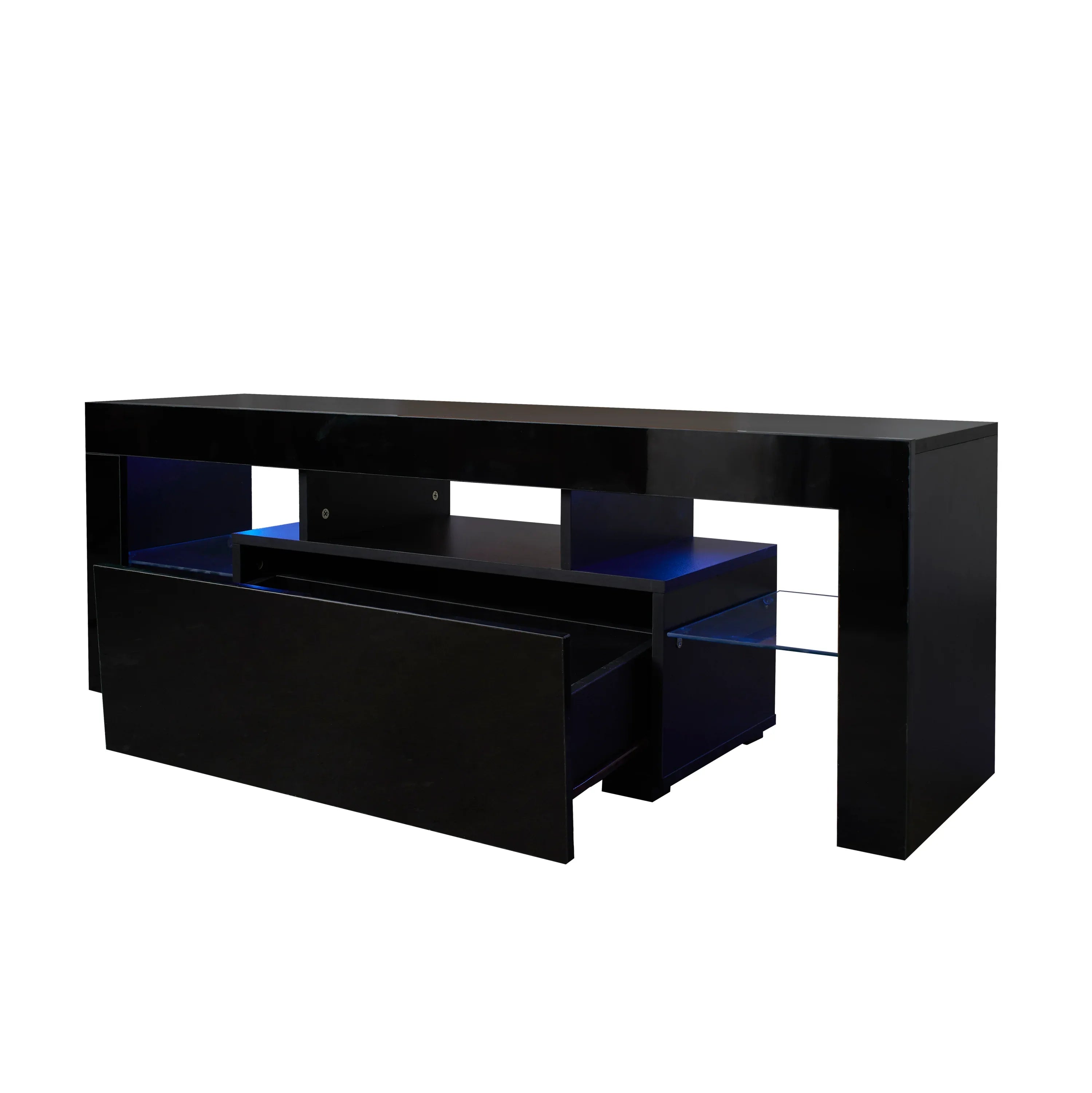 Black TV Stand with LED RGB Lights,Flat Screen TV Cabinet, Gaming Consoles - in Lounge Room, Living Room and Bedroom(Black) - Eloy Royal