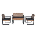 Modern Outdoor 4-Piece Patio Furniture Set with Acacia Wood Table Top, Black and Light Brown
