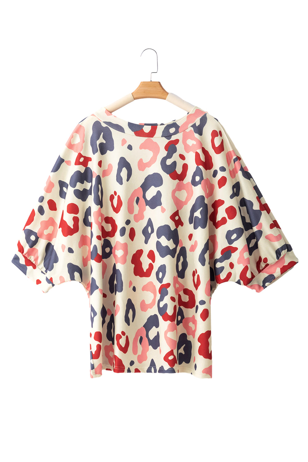 White Plus Size Colorful Leopard Print Batwing Sleeve Top - Eloy Royal