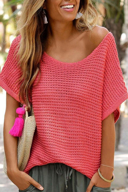 Red Clay Plain Knit Loose Batwing Sleeve Blouse - Eloy Royal