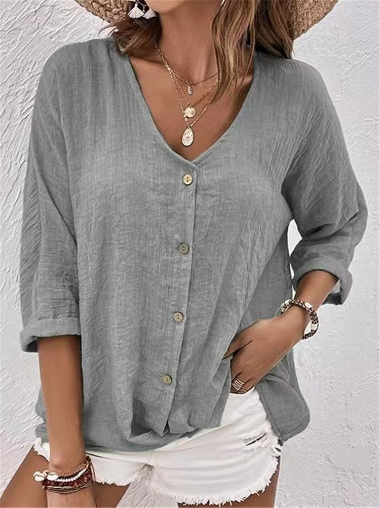 Cross-border New Arrival Women's V-neck Buttons Chiffon Cardigan Long Sleeve