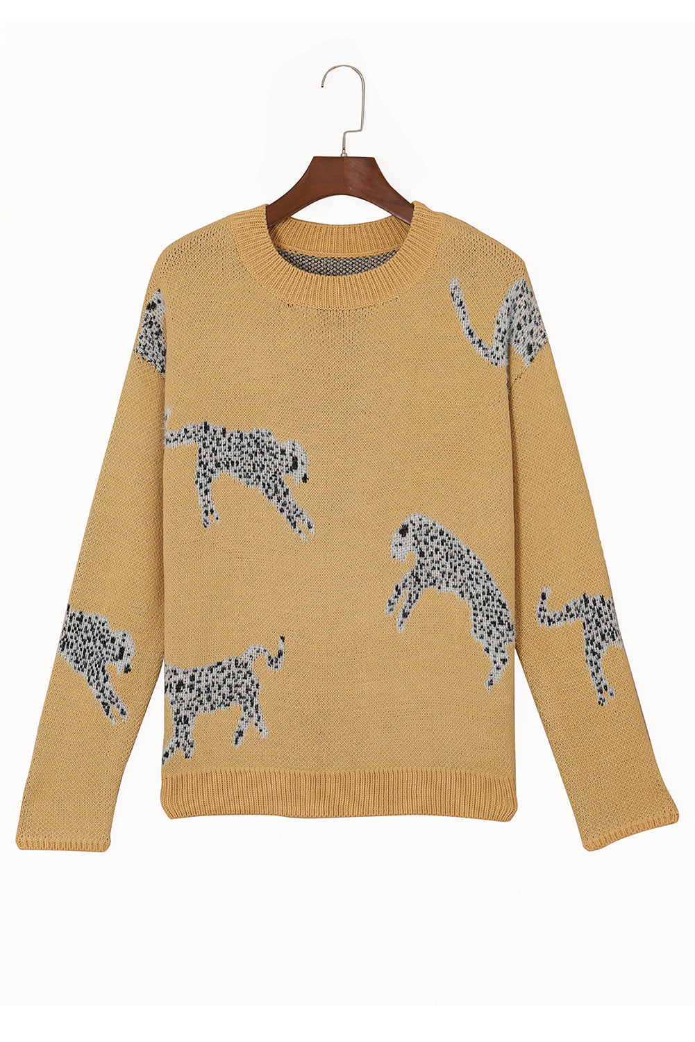 Wholesale Camel Color Animal Print Drop Shoulder Knit Sweater - Eloy Royal