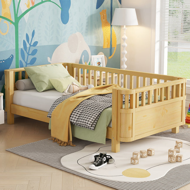 Twin Size Wood Platform Bed for Kids, Wood Low Profile Twin Bed with Rails for Girls and Boys, Natural (Patented Design, Expect Arrival Date 2026/5/11  Old SKU W2593P190150)