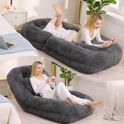 Human Dog Bed,Lazy Sofa,5-Position Adjustable Convertible,Floor Gaming Chair,bedroom, living room,Suitable for gaming, meditation,relaxation,Plush Fabric,Dark Gray