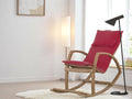Modern Rocking Chair, Modern Accent Rocker Armchair With Wooden Frame, Upholstered High Back Wooden Rocking Chair for Contemporary Living Spaces, Red