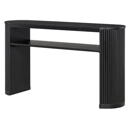 TREXM Rustic Console Table with Fluted Legs - Farmhouse Entryway Sofa Table, Vintage Oval Hallway Accent Table with Ash Veneer Top and Glaze Finish, Open Shelf, Black