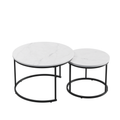 Nesting Coffee Table Set of 2, 27.6inch Round Wood Marble Pattern Top with Sturdy Metal Frame, White Living Room End Tables for Bedroom Balcony Yard