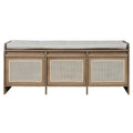 TREXM Retro Entryway Shoe Bench with Rattan Drawers & Button-Tufted Cushion, Natural Finish, 48' L