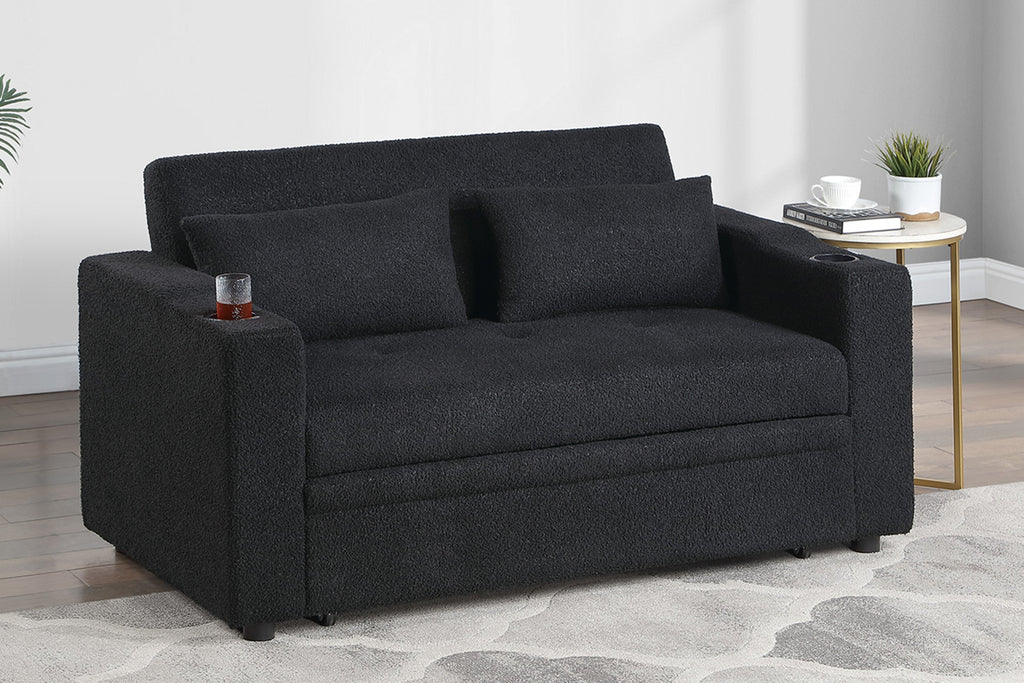 Contemporary Black Sleeper Sofa Pillows Plush Tufted Seat 1pc Convertible Sofa w Cup Holder Polyfiber Couch Living Room Furniture