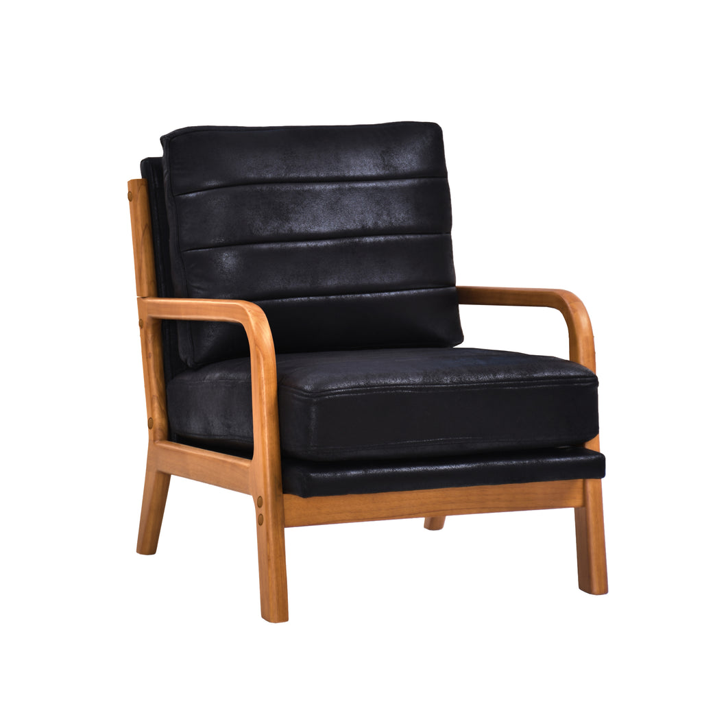 Foil Fabric Wood Armchair in Black with Solid Wood Frame and Breathable Fabric, 26 x 32.25 x 30.5 inches