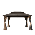 10' x 12' Hardtop Gazebo Permanent Metal Gazebo with Galvanized Steel Double Roof, Curtains and Netting for Party, Wedding, Outdoor Dining, Patio, Backyard, Brown