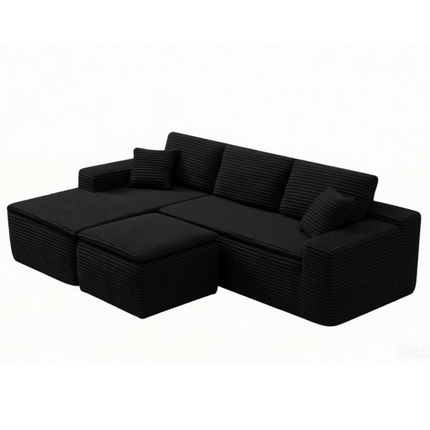 106.5' L-Shaped Corduroy Upholstered 3-Seat Lounge Sofa with Seat Cushion&Ottoman, Left Hand Facing