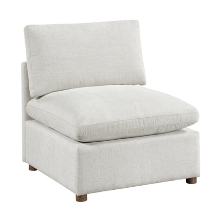 Modern Modular Armless Chair Beige Chenille Upholstered Solid Wood Frame Living Room Furniture 1pc