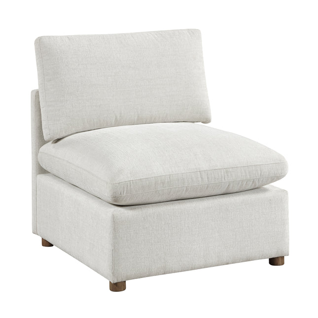 Modern Modular Armless Chair Beige Chenille Upholstered Solid Wood Frame Living Room Furniture 1pc