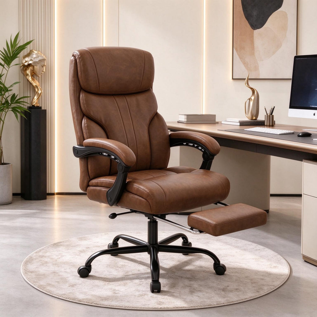 High Back Reclining Office Chair with Footrest, Ergonomic Desk Chair with High Density Resilience Foam Cushion & Silent Rolling Casters for Home Office(Only 1pcs Office Chair)