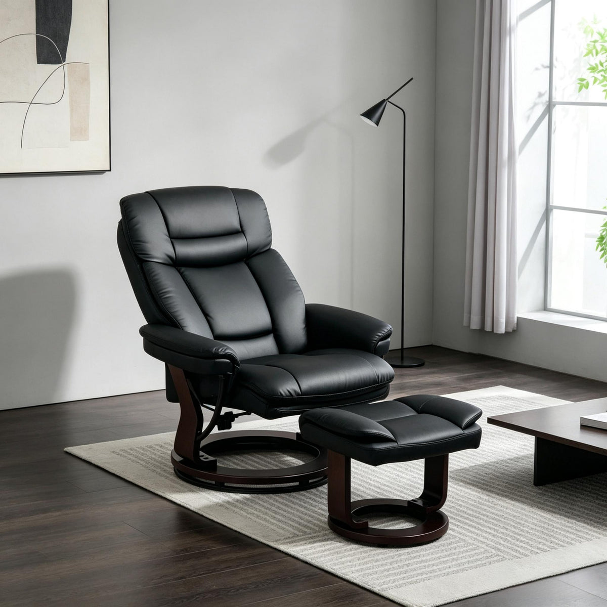 360-Degree Swivel Recliner Chair with Matching Ottoman,Reclining Armchair with Footrest,Modern Swivel Lounge Chair Set(Only 1pcs Recliner Chair,1pcs Footstool)
