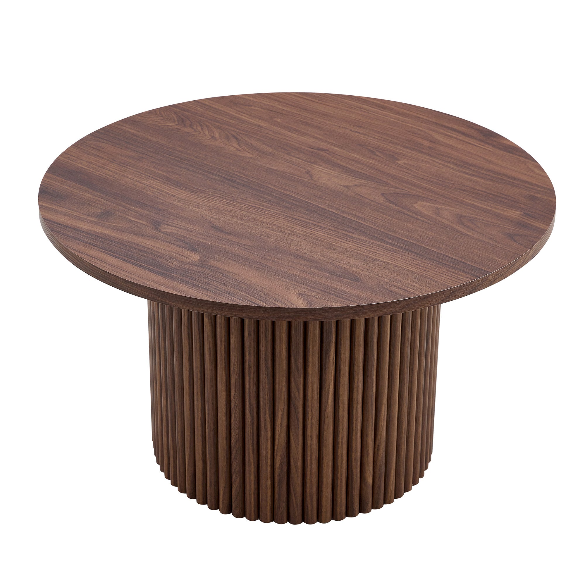 Modern Circular Coffee Table MDF Material Walnut Color Cylindrical Design 27.5 Inches