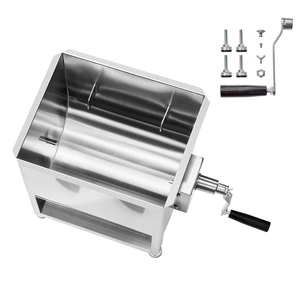 Manual Meat Mixer, 30L Fixed Tank Meat Processing Equipment(Mixing Max 60LBS for Meat), Stainless Steel Meat Mixer, Sausage Mixer Machine with Lid Handle Gear Reducer, Ground Beef Hand Mixer
