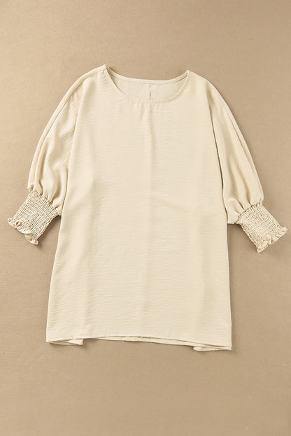 White Plain & Casual Shirred Cuffs Half Sleeve Top - Eloy Royal