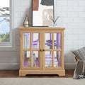 LED Curio Display Cabinet,Antique Display Cabinet with Adjustable Shelves,Retro Design Quality Showcase with Lattice Doors Elegant Bookcase and Storage Cabinet for Home Decor and Organization  OAK