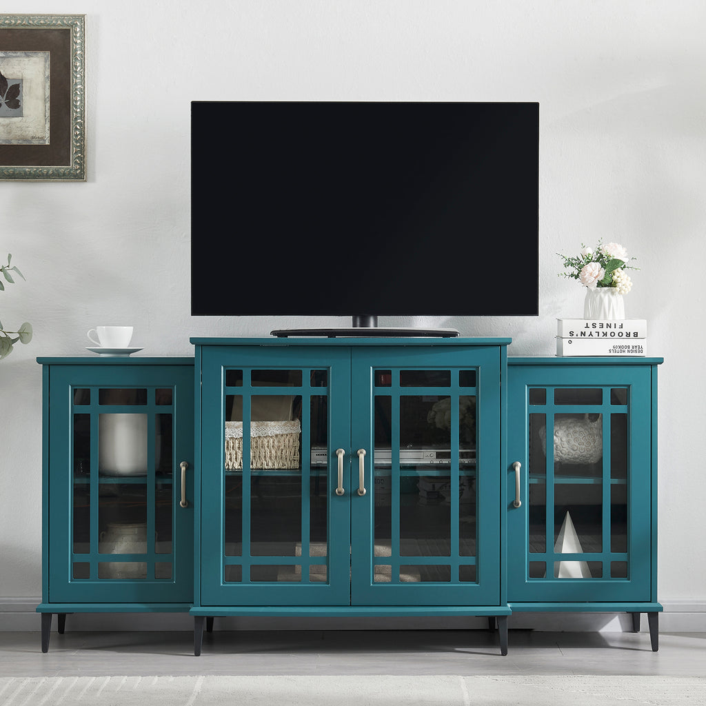 62' TV Stand, Buffet Sideboard Cabinet, Teal Blue