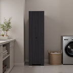 Attica Broom Cabinet Double-Door Design with Inner Shelves and Side Hangers, Black Wengue