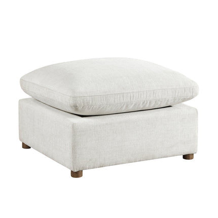 Modern Square Modular Ottoman Beige Chenille Upholstered Cushion Solid Wood Frame Living Room Furniture 1pc