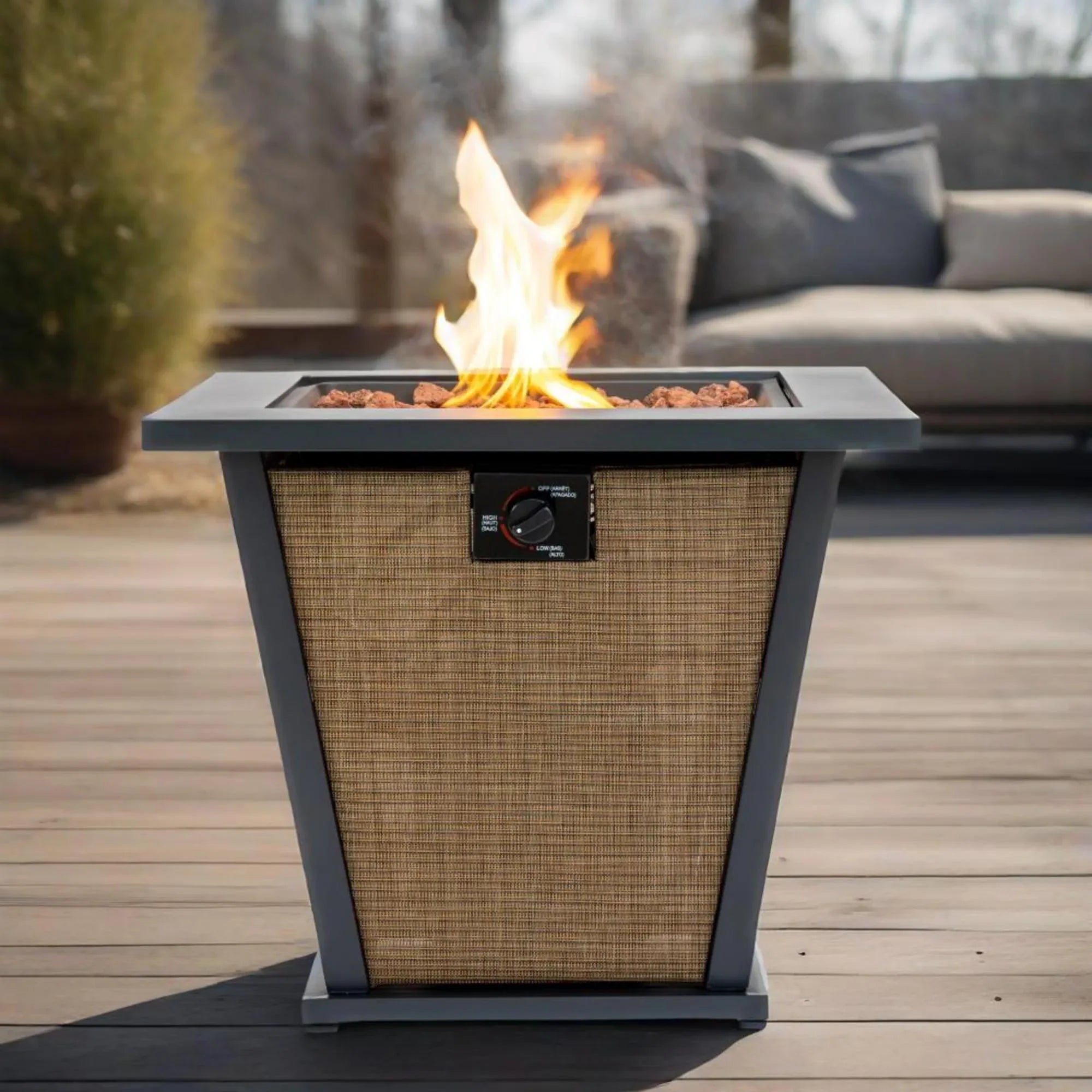 28' Propane Gas Fire Pit Table, 50000 BTU Square Steel Fire Pit for Outside Patio Deck Garden Courtyard -Brown - Eloy Royal