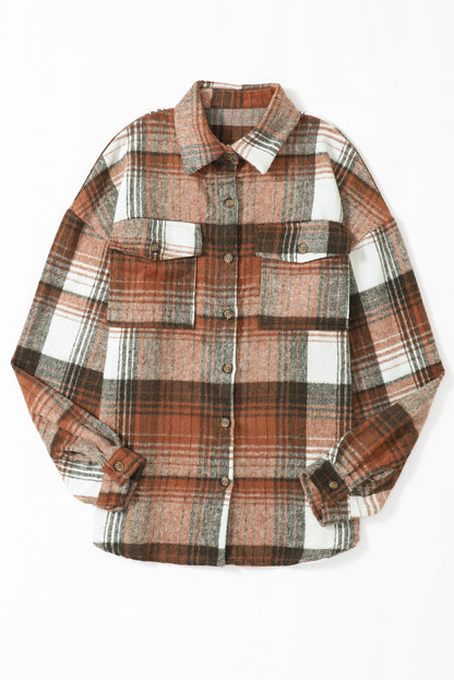 Pink & Grey Plaid Button Up Collared Flannel Shacket - Eloy Royal