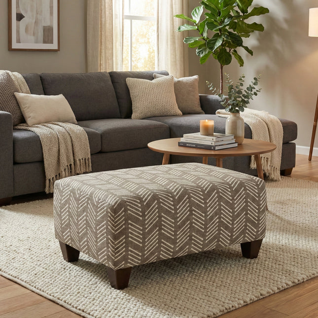 Marvella Living Room Ottoman, Herringbone-Inspired Fabric Upholstery