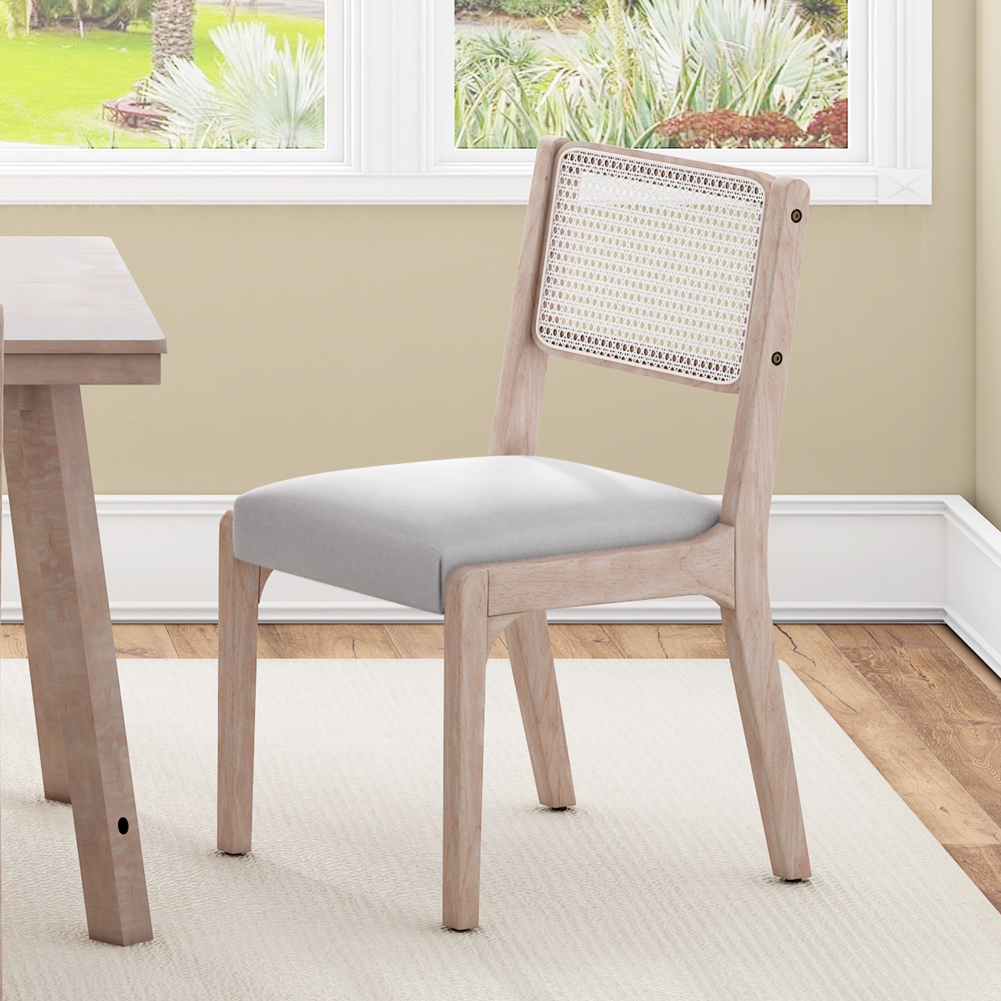 Wood Dining Chairs Set of 2, Modern Farmhouse Accent Chairs with Solid Wood Legs and Padded Seat, Modern Linen Kitchen & Dining Chairs Side Chairs for Dining Room, Beige