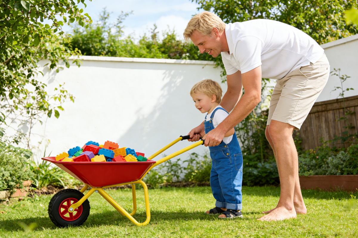 Children's metal wheelbarrow, Maximum load capacity: 33LBS,children's heavy wheelbarrow, metal structure wheelbarrow, steel tray, can be used in gardens, loading leaves, soil, sand, etc. (red)