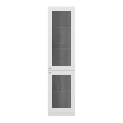 Home Double Glass Door Bookcase Cabinet with 5 Interior Shelves for Linen or Décor Storage for Living Rooms, Bedrooms or Laundry Rooms