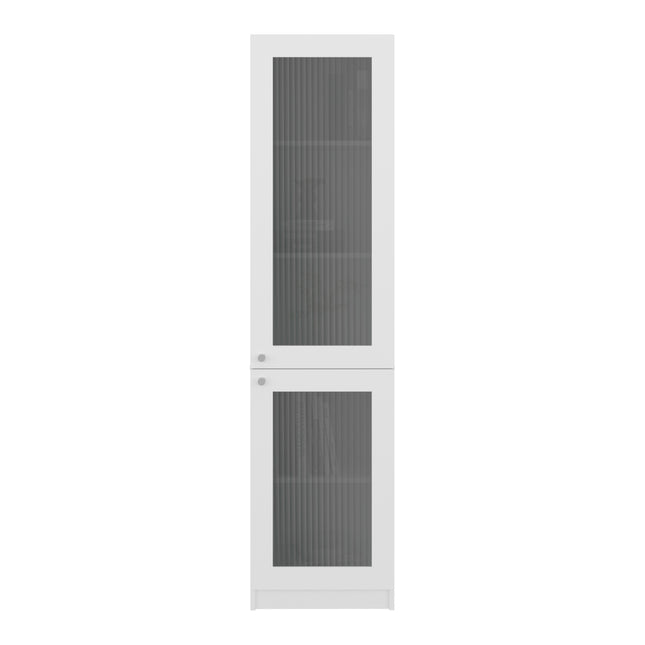 Home Double Glass Door Bookcase Cabinet with 5 Interior Shelves for Linen or Décor Storage for Living Rooms, Bedrooms or Laundry Rooms