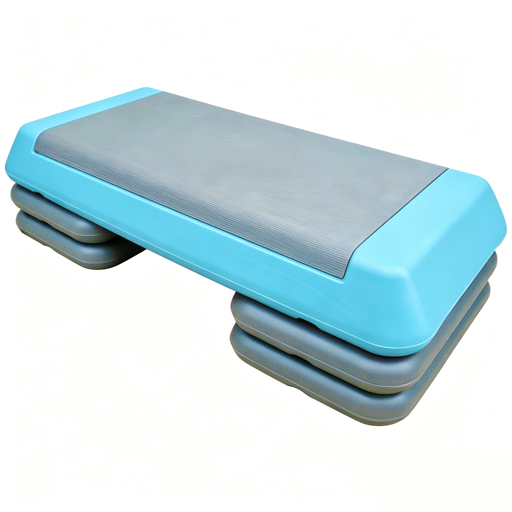 Adjustable Workout Aerobic Stepper in Fitness & Exercise Step Platform Trainer Gray black with 4 risers Blue