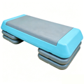 Adjustable Workout Aerobic Stepper in Fitness & Exercise Step Platform Trainer Gray black with 4 risers Blue
