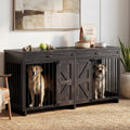Dog Crate Furniture TV Stand, 2-in-1 Wooden Dog Kennel with Storage Drawers, Large Dog Cage for Home