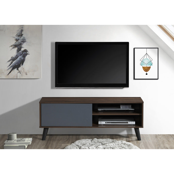 Contemporary 47 in Faux Wood TV Stand Media Console for TVs up to 50'-55', 2 Shelves and Cabinet Entertainment Unit, Dark Wanut/Gray