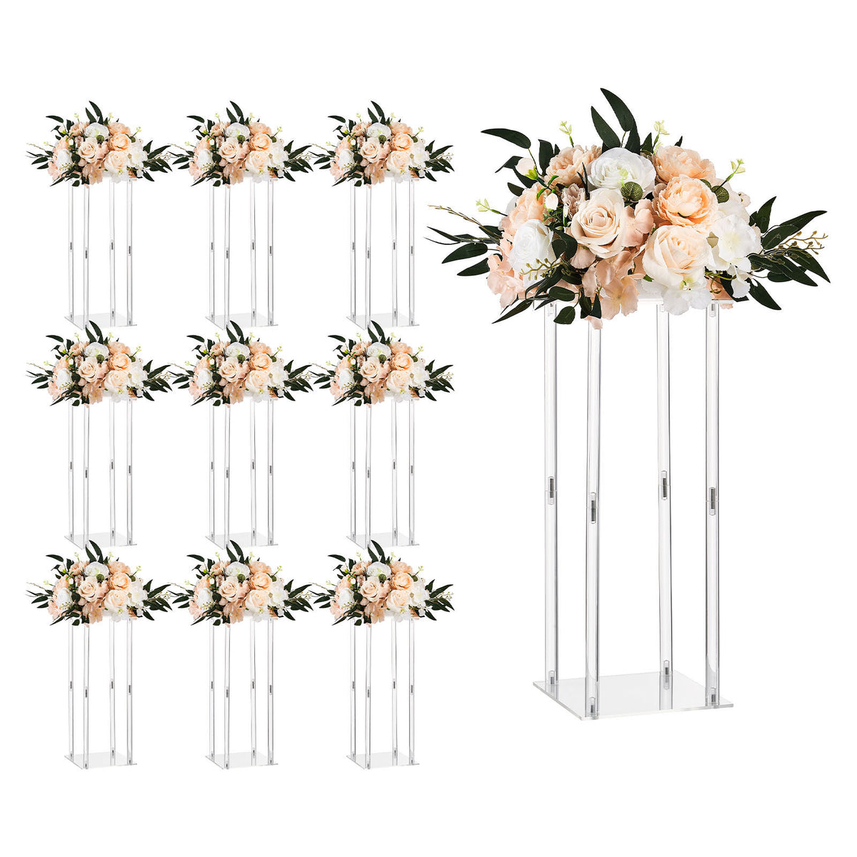 Wedding Flower Stand, 10PCS 19.69-inch Column Flower Stand, Floral Stands with Acrylic Laminate, Cylindrical Cubic Floral Display Rack for Wedding, Party, Birthday, Home, Centerpiece Stands